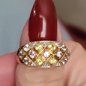 10k Yellow Gold Ring with Sapphires and Diamonds. Size 7